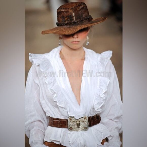 Ralph Lauren Spring 2011 Runway Collection White Linen Prairie Ruffle Blouse - Picture 8 of 16